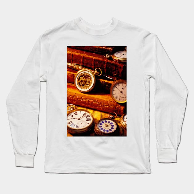 old books and pocket watches Long Sleeve T-Shirt by photogarry